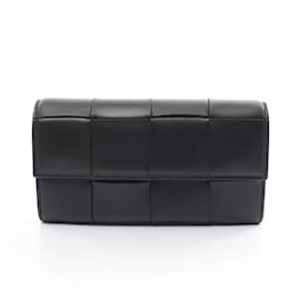 Bottega Veneta-Bottega Veneta Maxi Intrecciato Portefeuille Long Bi-fold-Noir