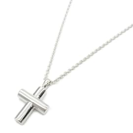 Bulgari-Bvlgari Latin Cross Necklace in White Gold-Silvery