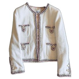 Chanel 20C Petite Veste Blanche en Tweed Blanc Taille 40 Blanc