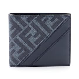 Fendi-Fendi Diagonal Zucca Bi-fold Wallet-Navy blue