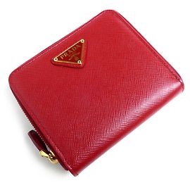 Prada Saffiano Triangle Bi-fold Wallet Red