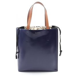 Bolsa Tote Marni Museo Marrom Cru Azul marinho