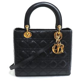 Bolsa de Ombro 2-Way Christian Dior Lady Medium Cannage Preto