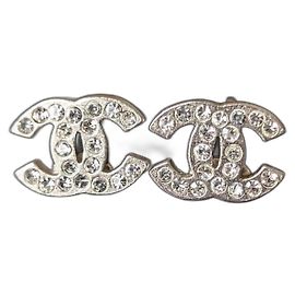 Chanel CC A12W Classic Mini Crystal Silver Hardware Logo Earrings box Silvery