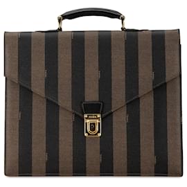 Fendi-Fendi Brown Pequin Coated Canvas Briefcase-Other