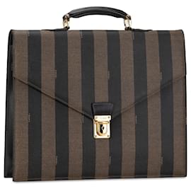 Fendi-Fendi Brown Pequin Coated Canvas Briefcase-Other