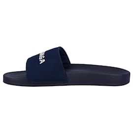 Balenciaga-Balenciaga Logo Embroidered Pool Slides Blue-Blue