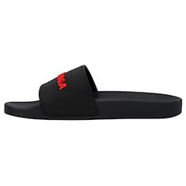 Balenciaga-Balenciaga Logo Band Rubber Slide Black-Black
