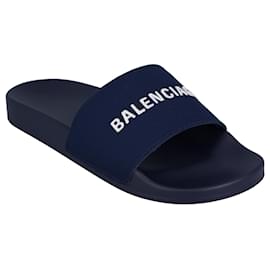 Balenciaga-Balenciaga Logo Embroidered Pool Slides Blue-Blue