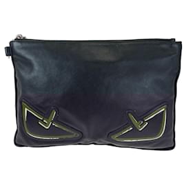 Fendi-Fendi Leather Bugs Eye Monster Clutch Bag 7N0078-Black