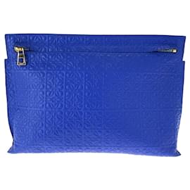 Loewe-Loewe Leather Repeat Anagram T Pouch Clutch Bag-Blue