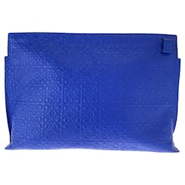 Loewe-Loewe Leather Repeat Anagram T Pouch Clutch Bag-Blue