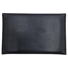 Hermès-Hermes Leather Card Case Black-Black