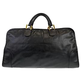 Loewe-Loewe Leather Anagram Amazona 50 Handbag Black Gold-Black