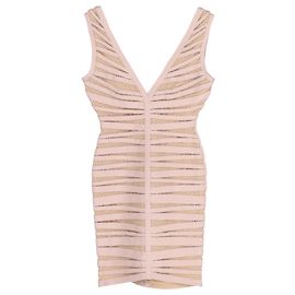 Vestido Mini Eliza Bare Embellished em Rayon Nude da Herve Leger Marrom Carne