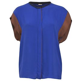 Bottega Veneta Colorblock-Bluse aus blauer Seide Blau