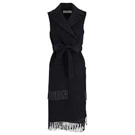 Dior- Christian Dior Knee-Length Belted Vest Coat With Acid Washed Detail in Black Wool-Black