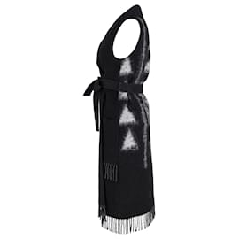 Dior- Christian Dior Knee-Length Belted Vest Coat With Acid Washed Detail in Black Wool-Black