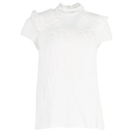 Sandro Mock Neck Short Sleeve Blouse in White Viscose White Cream