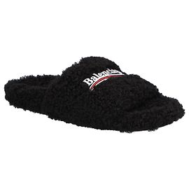 Balenciaga Damen Furry Slide Sandale Schwarz Schwarz