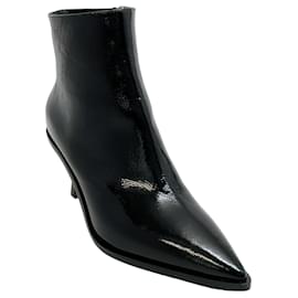 Casadei-Casadei Black Patent Thunderdome Booties-Black
