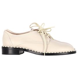 Stuart Weitzman Pearl Accent Brogues in Nude Leather Brown Flesh