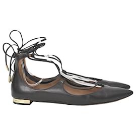 Aquazzura-Aquazzura Christy  Lace-Up Ballet Shoes in Black Leather-Black