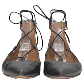 Aquazzura-Aquazzura Christy  Lace-Up Ballet Shoes in Black Leather-Black