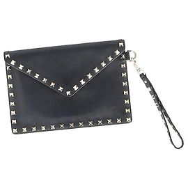 Borsa Clutch Rockstud Valentino Garavani in pelle di vitello nera Nero