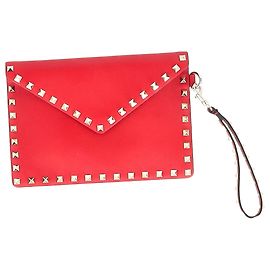 Bolso Clutch Rockstud Valentino Garavani en cuero de ternera rojo Roja