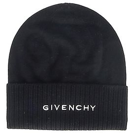 Schwarze Wollmütze mit gesticktem Givenchy-Logo Schwarz