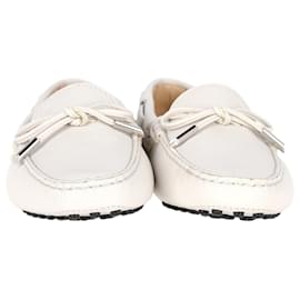 Tod's-Tod's Gommino With Bow Accent Driving Loafers in White Leather-White