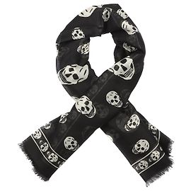 Alexander Mcqueen Lenço de seda com estampa de caveira Preto