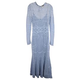 Vestido de algodón azul claro con efecto de ganchillo de manga larga Alexander McQueen Azul Azul claro