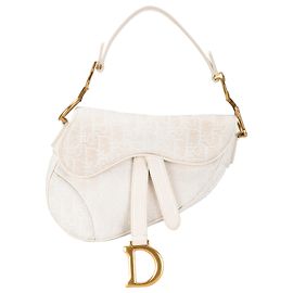 Bolso Saddle de lona bordada Oblique blanco mini de Dior Blanco