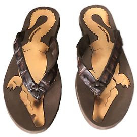 Chanclas Bottega Veneta de cuero de cocodrilo Bronze Bronce