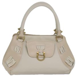 Borsa a spalla Gancini in pelle bianca e oro Auth 85534 di Salvatore Ferragamo Bianco D'oro