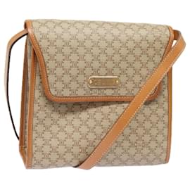 Céline-CELINE Macadam Canvas Shoulder Bag Beige Gold Auth 84551-Beige,Golden