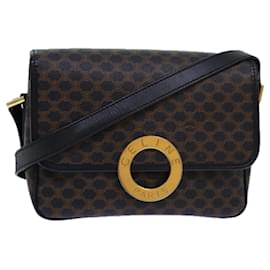 Céline-CELINE Macadam Canvas Shoulder Bag PVC Leather Black Auth 84935-Black