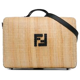 Fendi-Fendi Brown Rattan Travel Bag-Brown,Beige