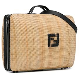 Fendi-Fendi Brown Rattan Travel Bag-Brown,Beige
