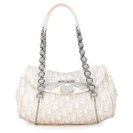Dior-Dior White Oblique Romantique Handbag-Brown,White,Cream