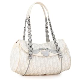 Dior-Dior White Oblique Romantique Handbag-Brown,White,Cream