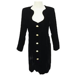 VINTAGE ROBE YVES SAINT LAURENT VESTE BOUTONS COQUILLLAGES 38 M DRESS JACKET Noir