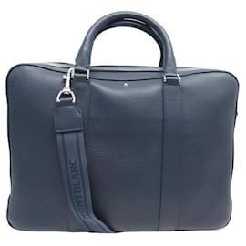 Montblanc-NEW MONTBLANC DOCUMENT BAG SOFT GRAIN LEATHER BLUE SHOULDER STRAP BAG-Navy blue