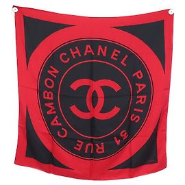 SCIALLE VINTAGE CHANEL LOGO CC 31 RUE CAMBON IN SETA ROSSA NERA Altro