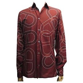 Hermès NUEVA CAMISA HERMES CADENA ANCLA 15.5 39 M EN ALGODÓN BURDEOS Burdeos