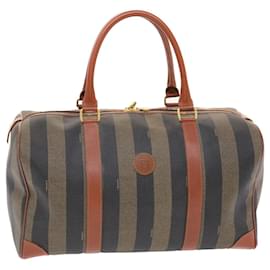 Fendi-Sac Boston en toile Pecan Fendi en cuir PVC marron noir-Marron