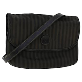 Fendi-Sac à épaule en toile Fendi Pecan cuir noir et marron-Noir
