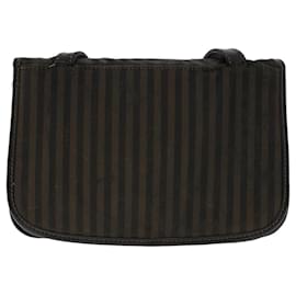 Fendi-Sac à épaule en toile Fendi Pecan cuir noir et marron-Noir